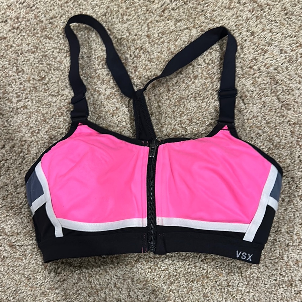 PINK Victoria's Secret Pink and Black Sports Bra with Racerback